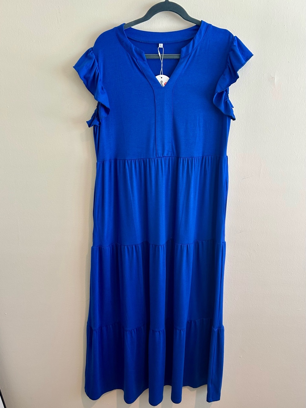 Royal Blue Tiered Maxi Dress with Ruffle Sleeves